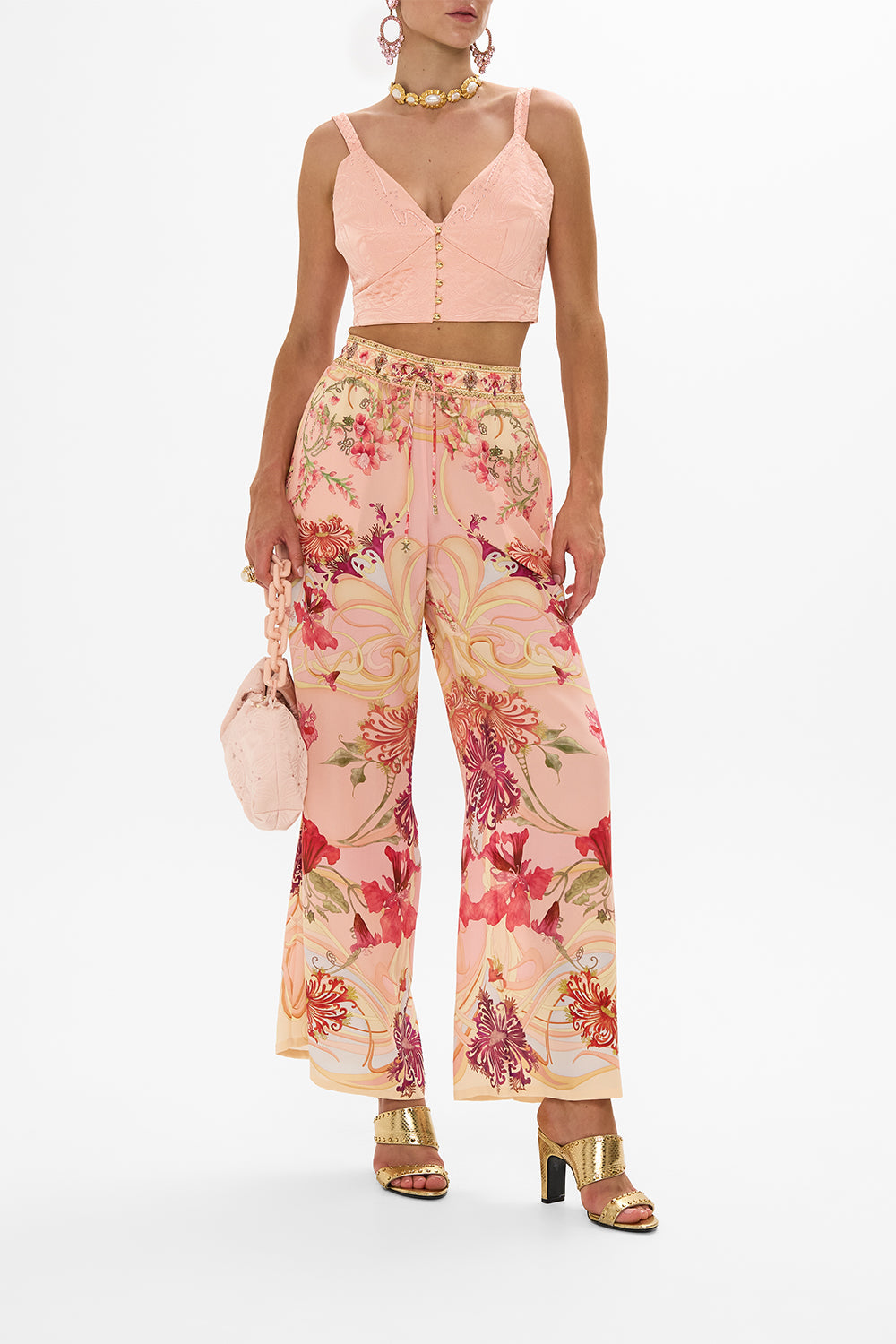 CAMILLA pink blush quilted bralette in Blossoms And Brushstrokes print.