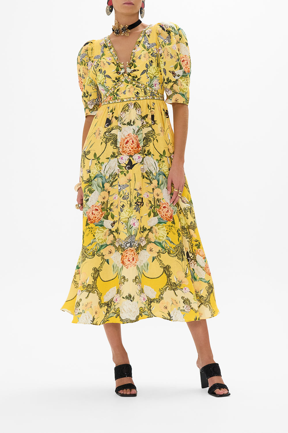 CAMILLA floral tiered bodice dress in Stitched in Time print.