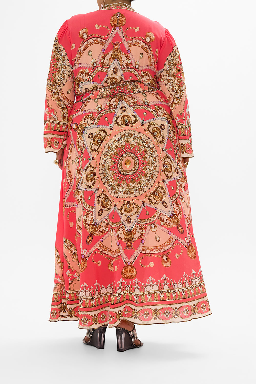 CAMILLA Pink Kimono Sleeve Dress with Shirring Detail in Shell Games