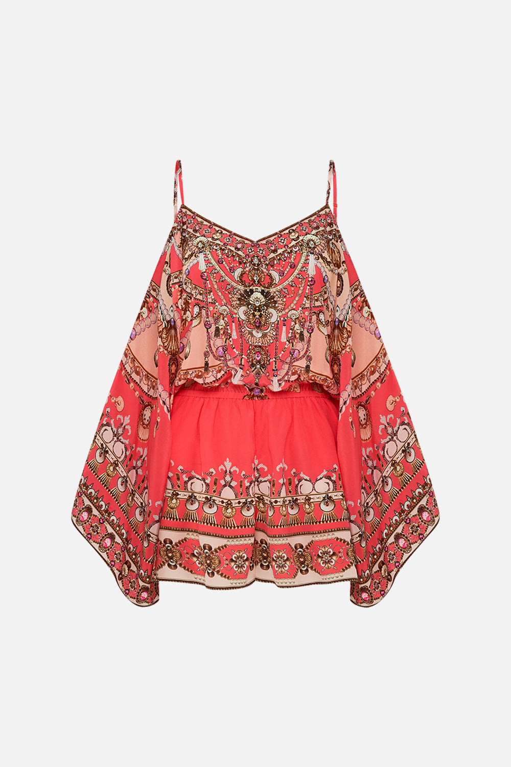 CAMILLA Pink Drop Shoulder Playsuit in Shell Games