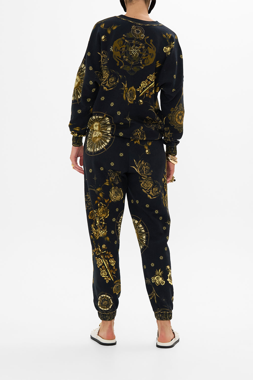 CAMILLA black jersey track pant in So Says The Oracle print.