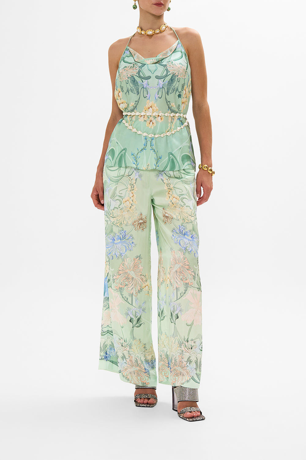 CAMILLA Floral Bias Halter Top in Dreaming in Dutch