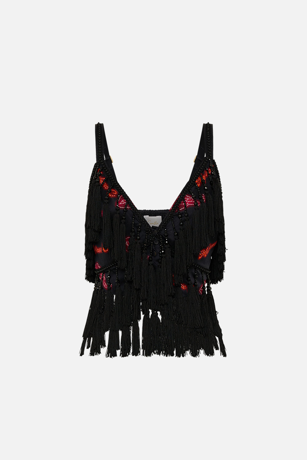CAMILLA Black Seam Detail Bralette with Tassels in Electric Loveland