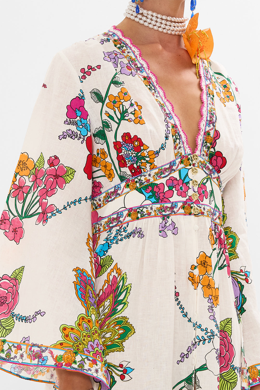 CAMILLA Floral Dress with Tiered Skirt in Cosmic Prairie