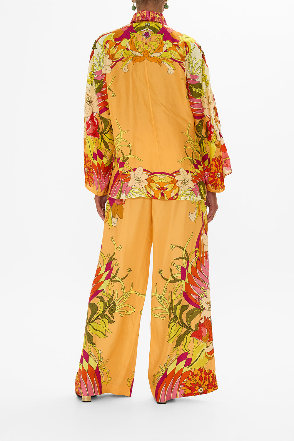 CAMILLA Floral Wide Leg Waisted Pant in The Flower Child Society print