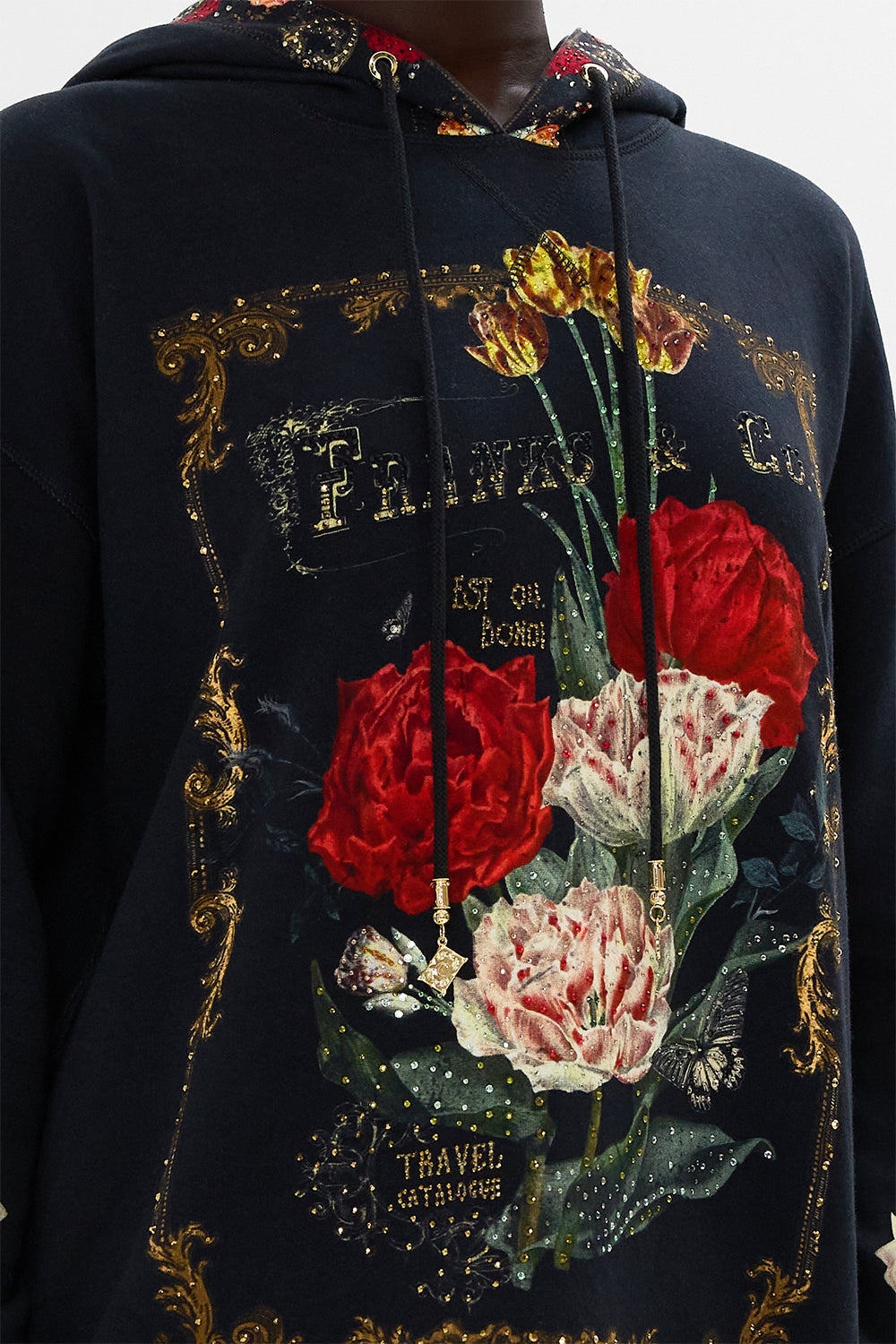 CAMILLA Black Hoody with Pockets in Magic in the Manuscripts print