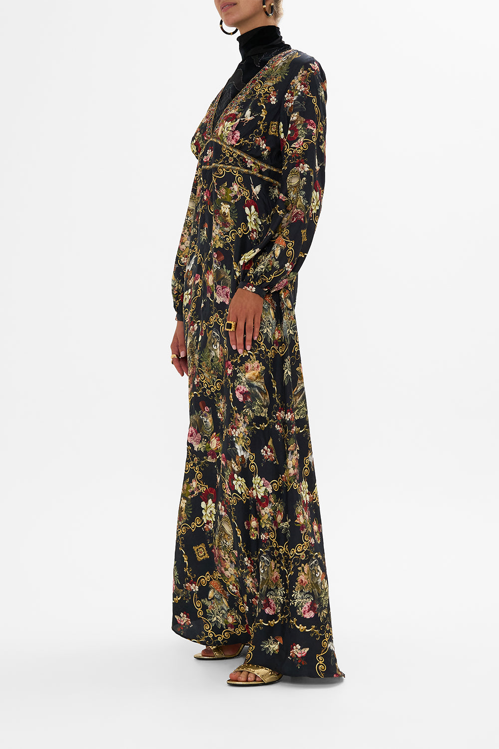 CAMILLA Black Lantern Sleeve Dress in Told in the Tapestry print