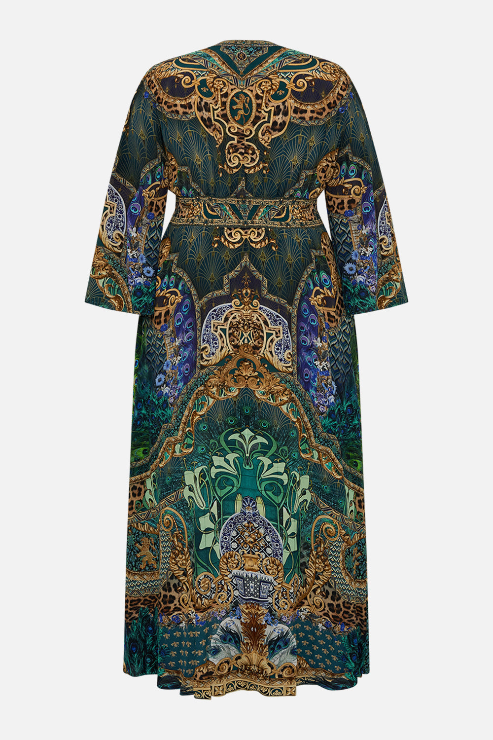 KIMONO SLEEVE DRESS WITH SHIRRING DETAIL FAN DANCE