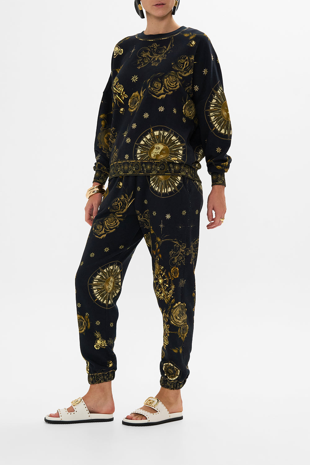 CAMILLA black dropped shoulder sweat shirt in So Says The Oracle print.