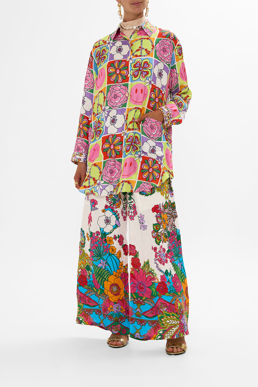 CAMILLA floral Shirt Tunic with Pockets in Cosmic Prairie