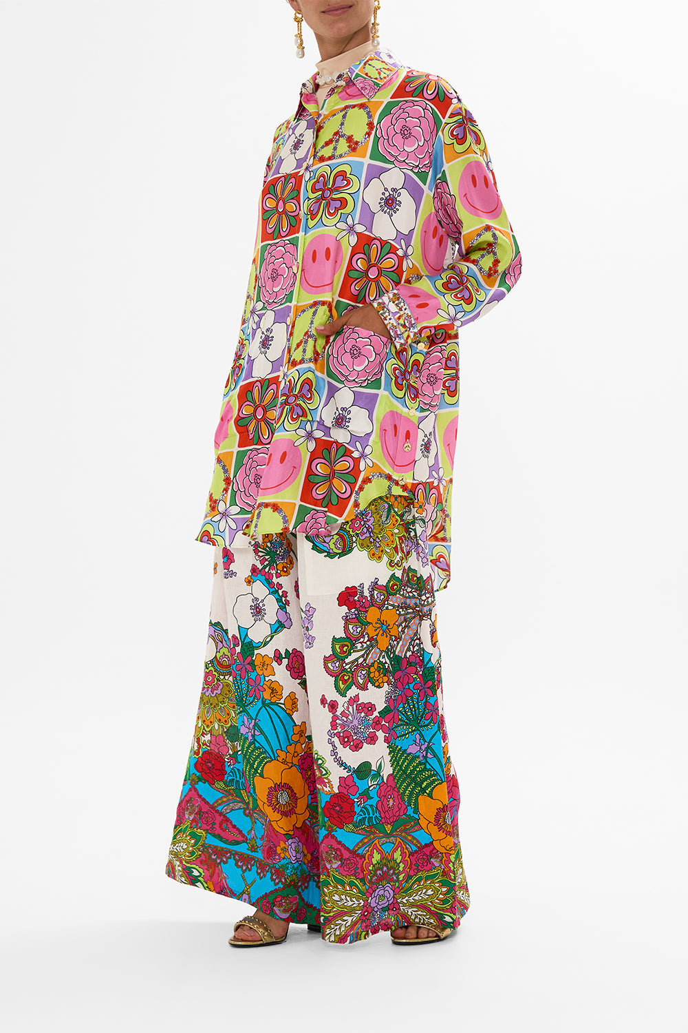 CAMILLA floral Shirt Tunic with Pockets in Cosmic Prairie