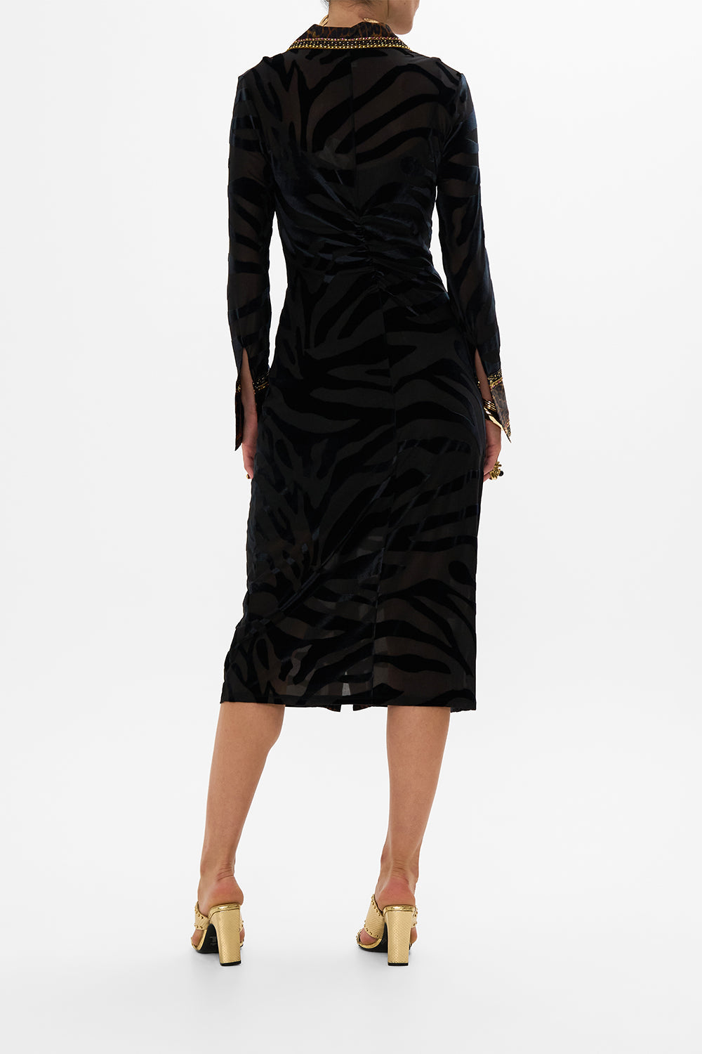 CAMILLA leopard stretch velvet animal shirt dress in Amsterglam print.