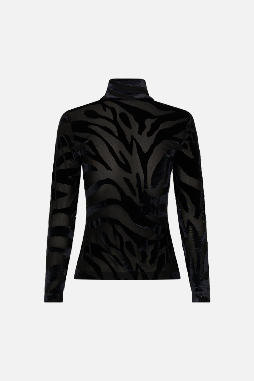CAMILLA leopard stretch velvet animal turtleneck in Amsterglam print.