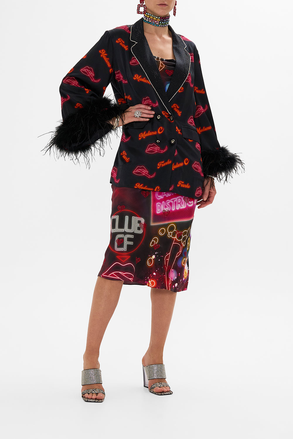 CAMILLA Black Long Bias Slip in Electric Loveland