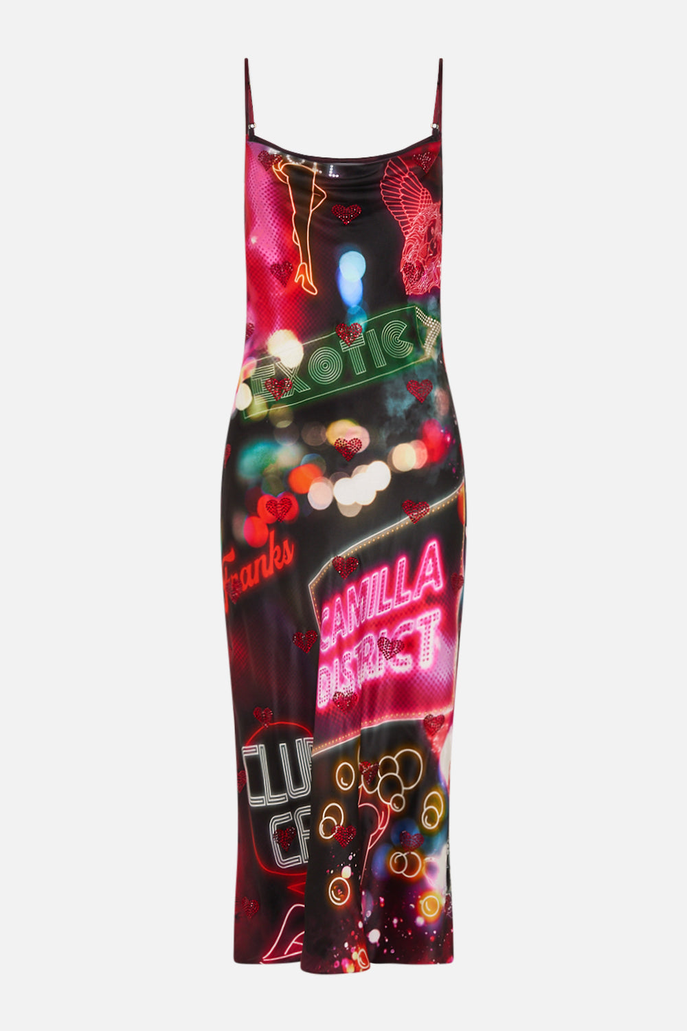 CAMILLA Black Long Bias Slip in Electric Loveland