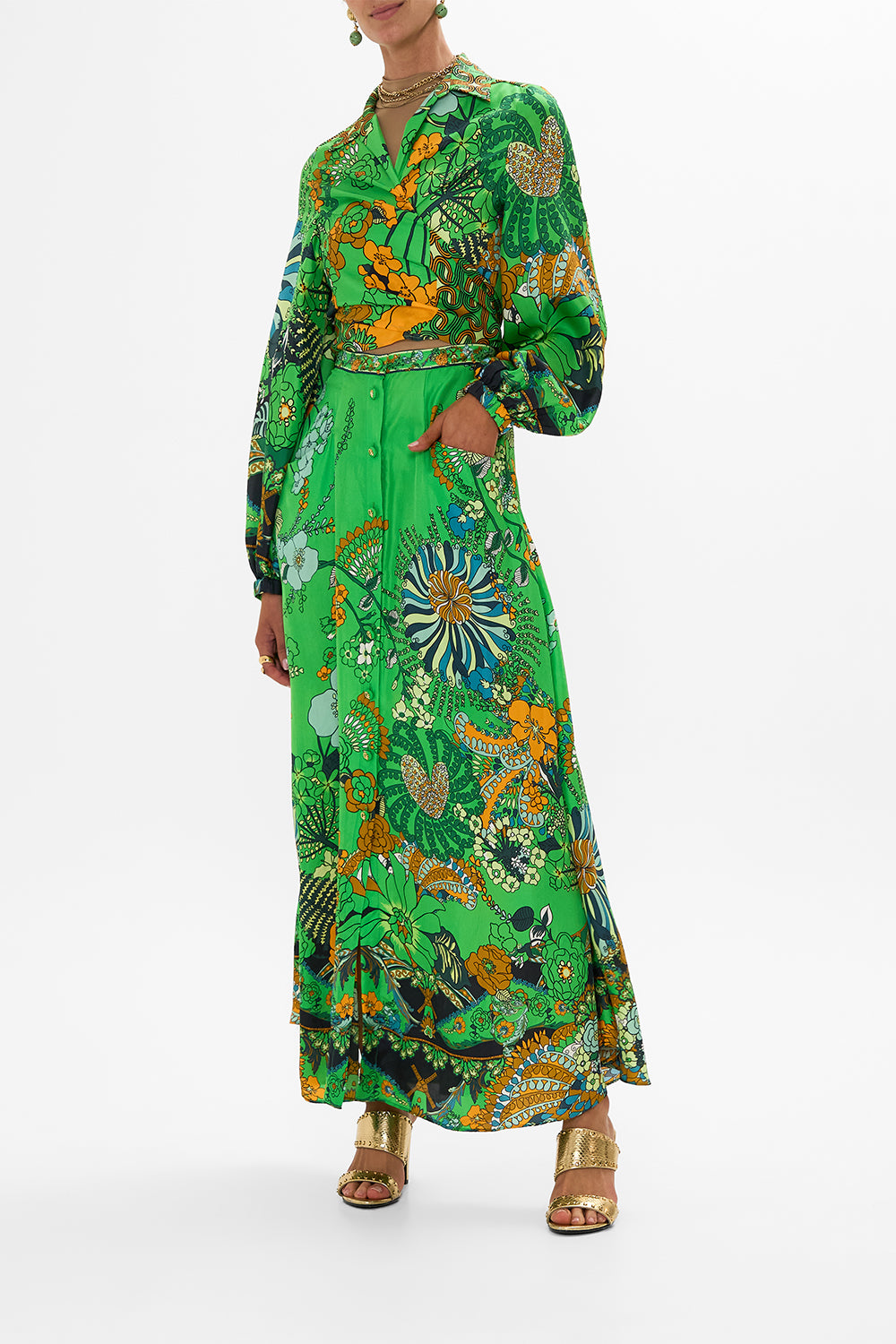 CAMILLA Green Cropped Wrap Shirt in Good Vibes Generation