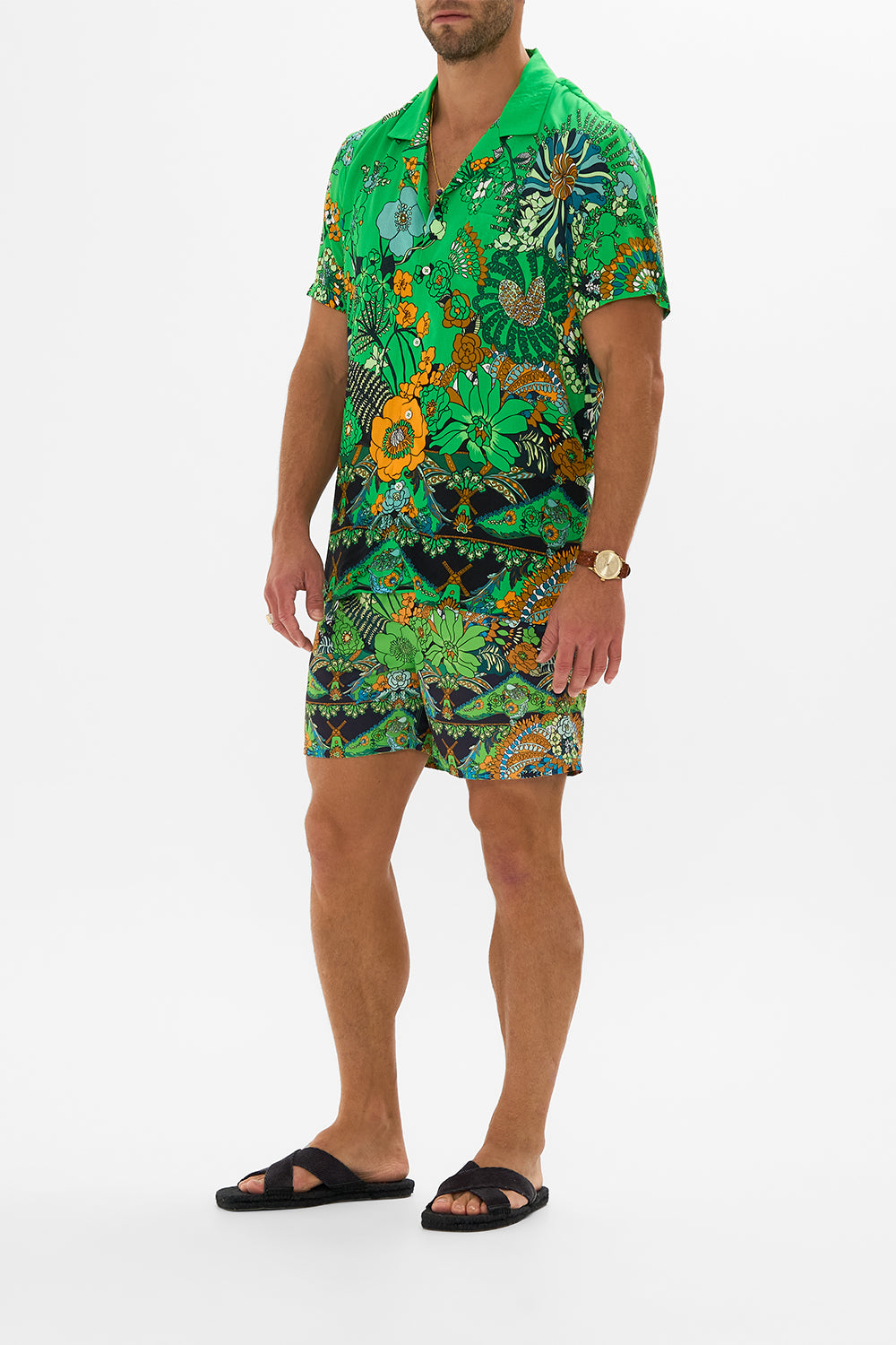 CAMILLA green short sleeve camp collared shirt in Good Vibes Generation