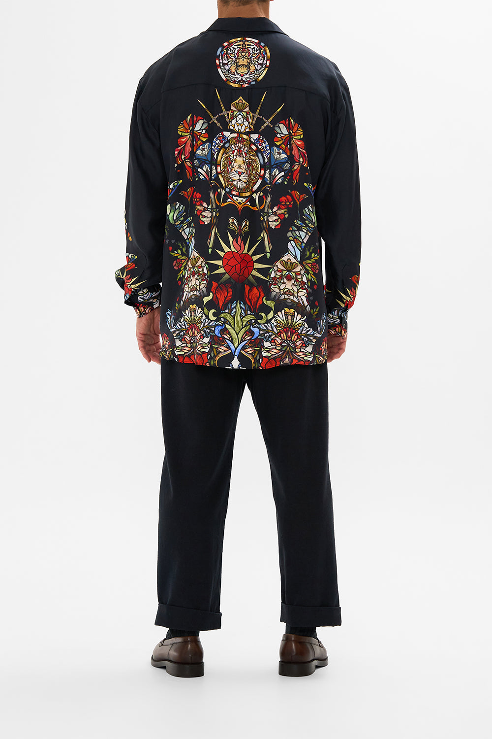 Hotel Franks by CAMILLA black mens oversized shirt in Leadlight Legends