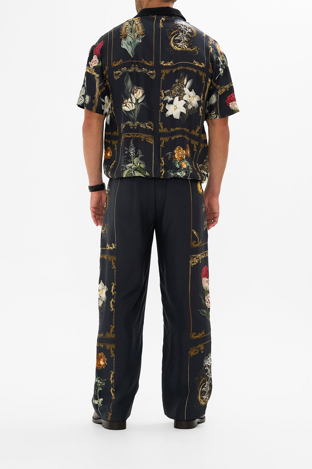Hotel Franks by CAMILLA floral woven short sleeve polo shirt in Magic in the Manuscripts print