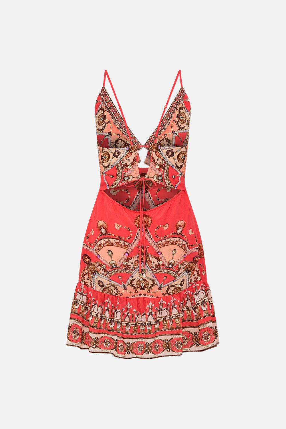 CAMILLA Print Mini Dress with Cut Out in Shell Games