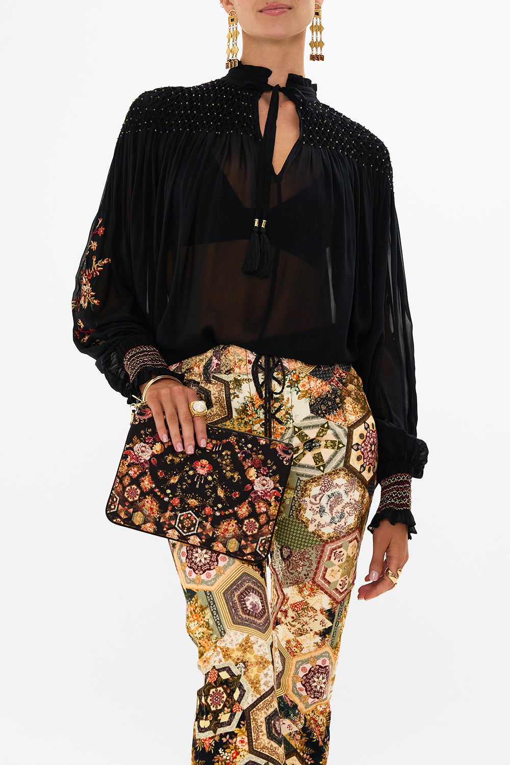 CAMILLA Floral Small Canvas Clutch in Stitched in Time