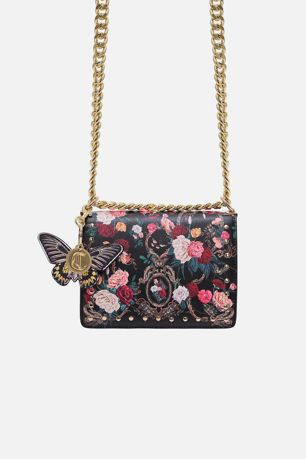 CAMILLA floral crossbody with fur strap in Magic in the Manuscripts