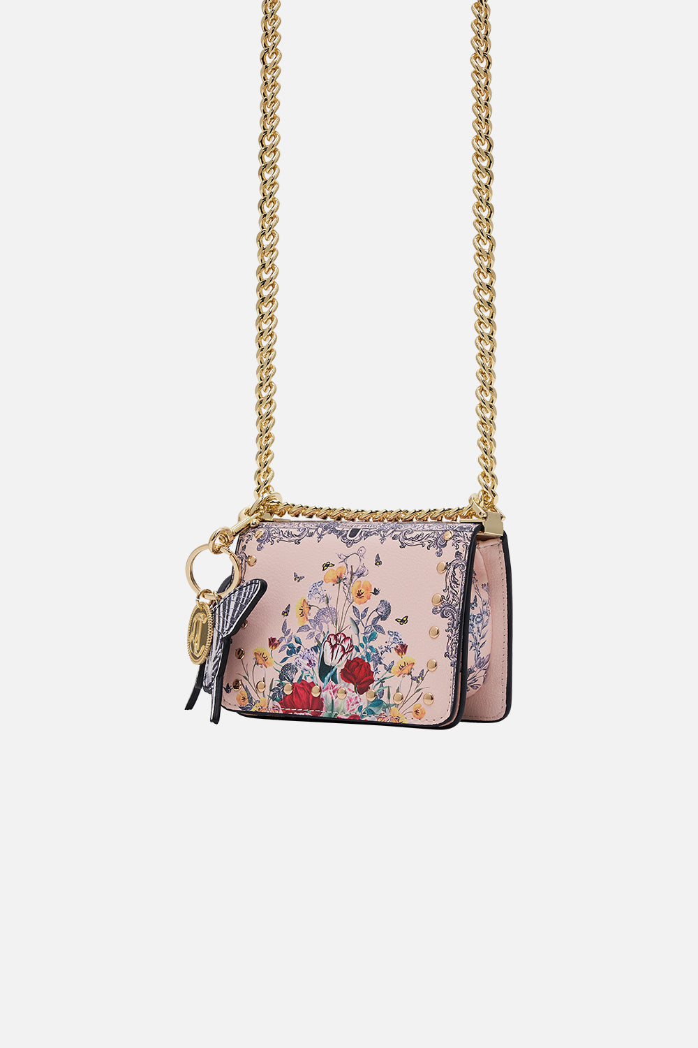 CAMILLA floral mini crossbody box bag with chain in Etched into Eternity