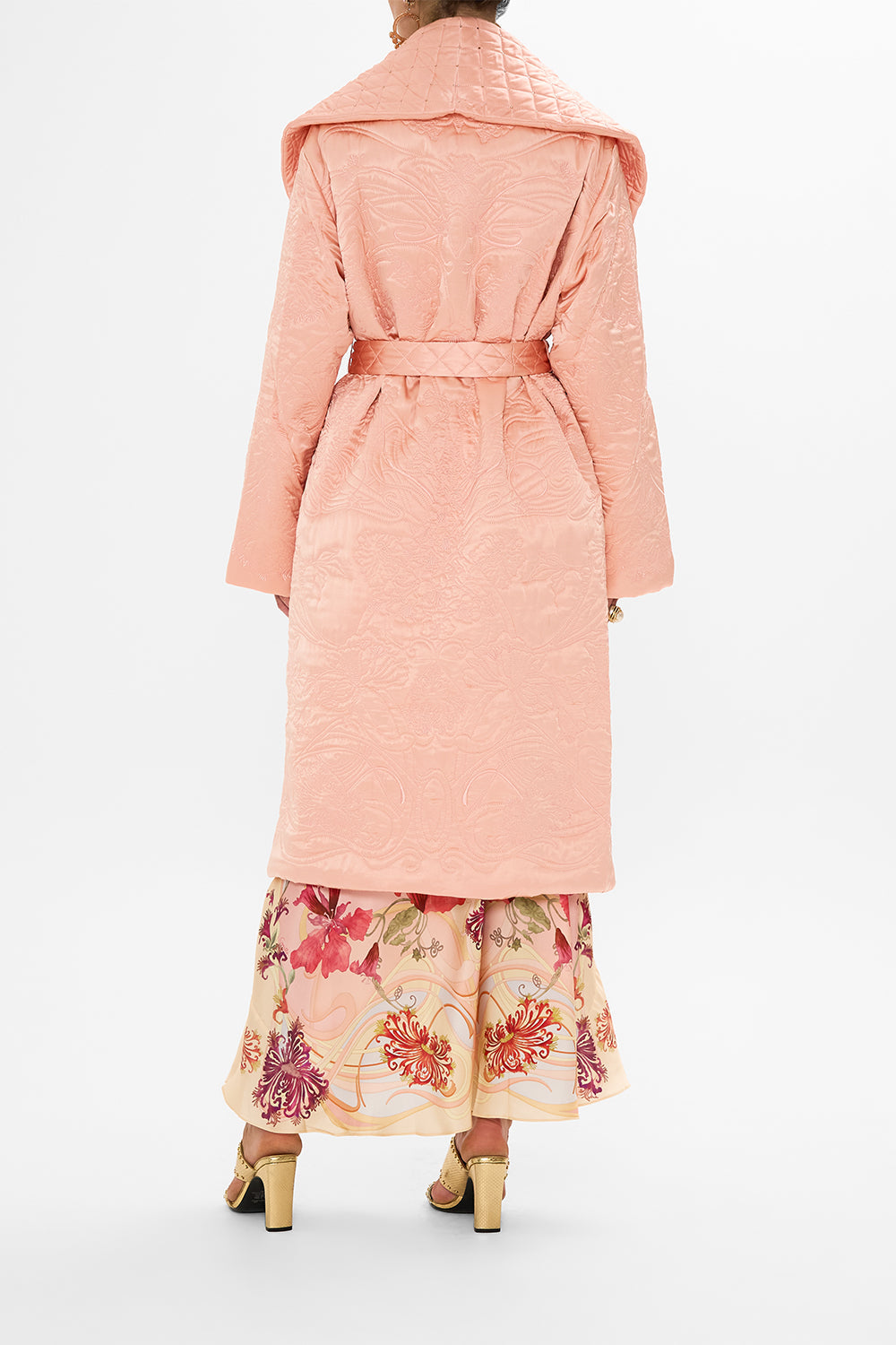 CAMILLA Floral Quilted Long Wrap Coat in Blossoms and Brushstrokes