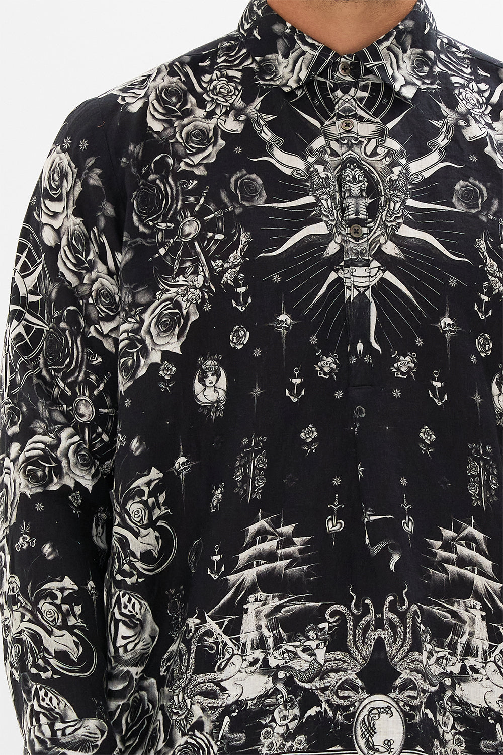 MENS HALF PLACKET TUNIC SHIRT TALES OF TATTOO