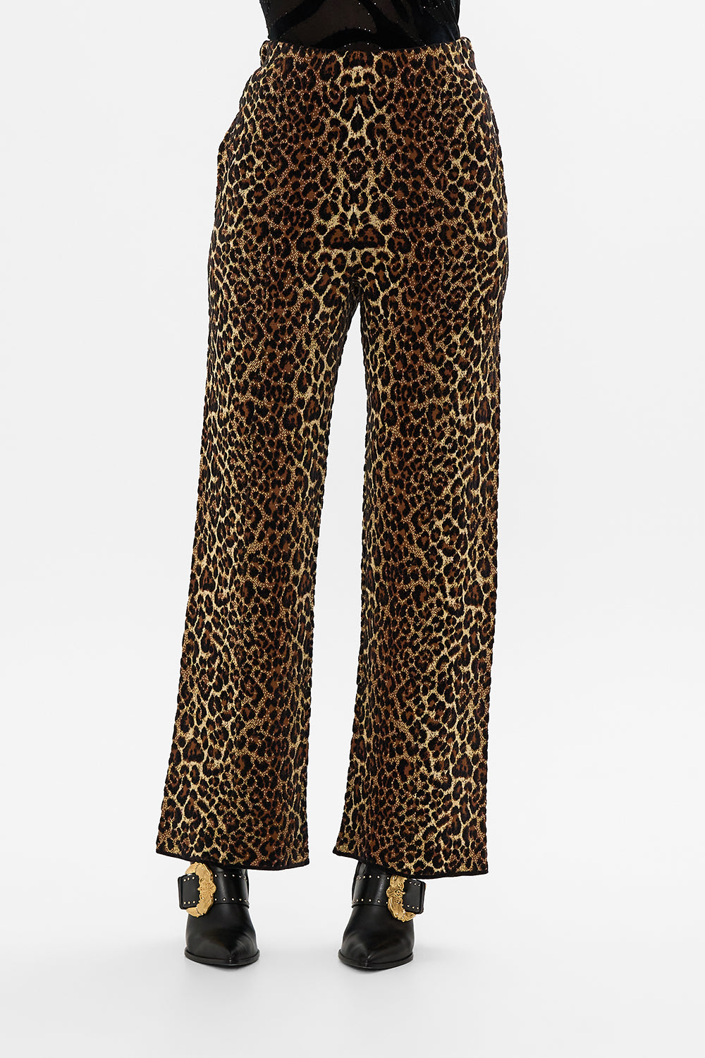 CAMILLA leopard jacquard straight leg knit pant in Amsterglam print.
