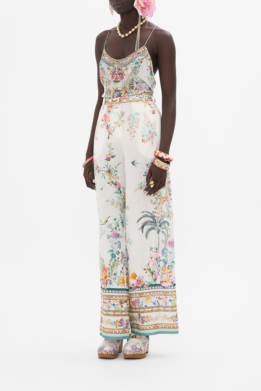 CAMILLA silk top in Plumes and Parterres print