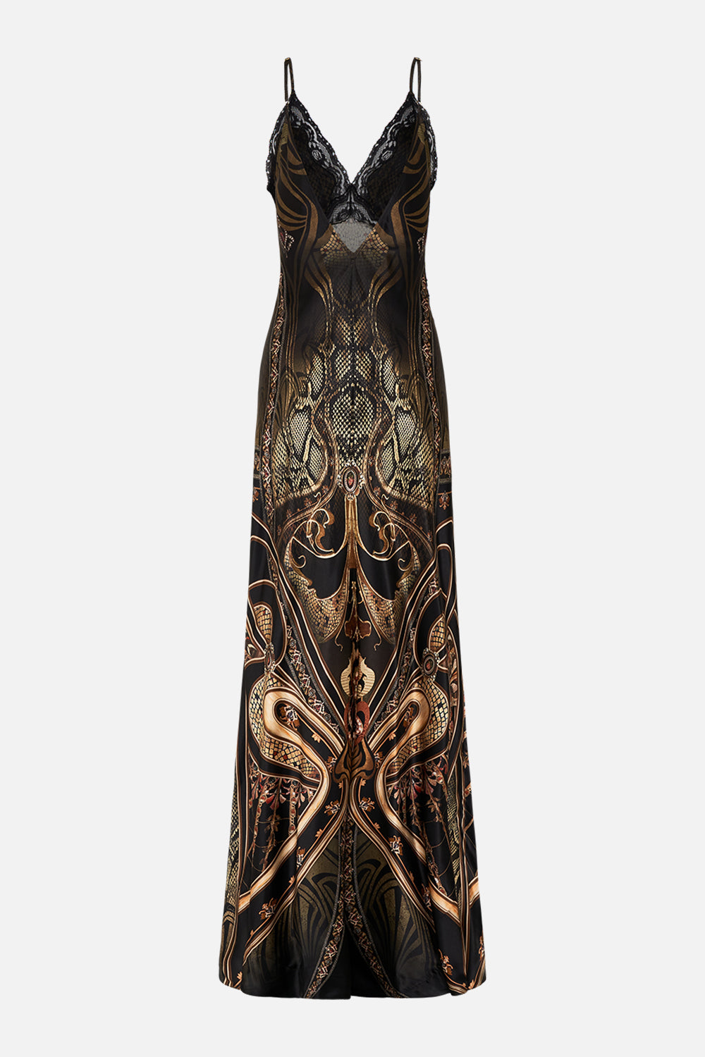 CAMILLA silk slip dress in Nouveau Noir print