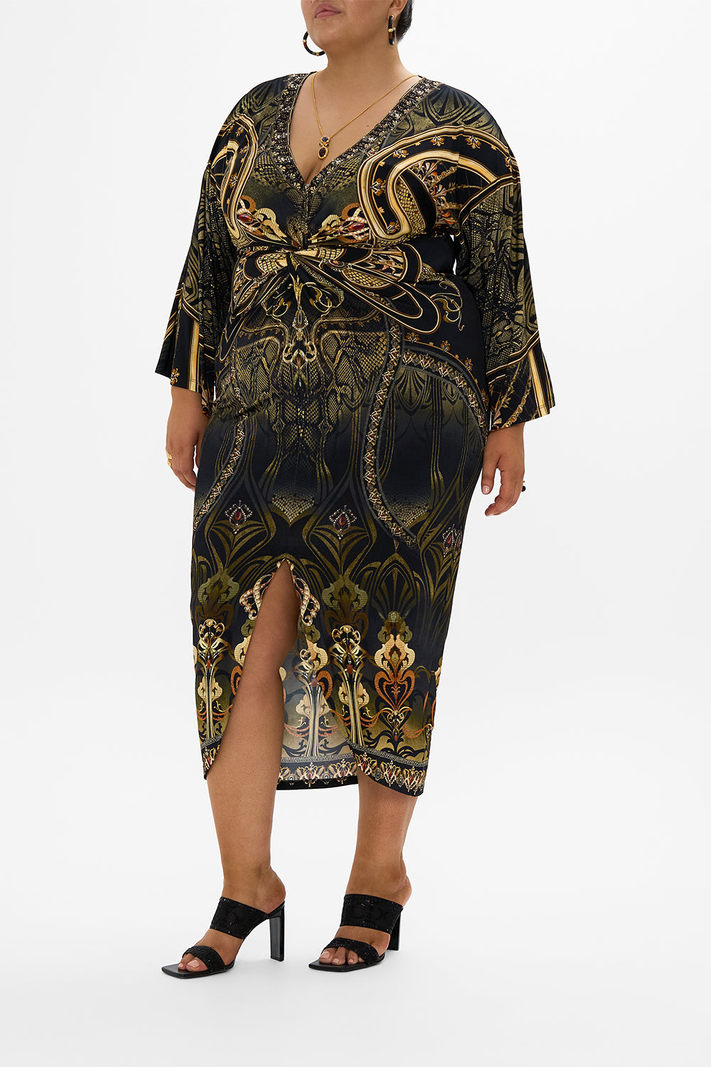 LONG SPLIT FRONT TWIST DRESS NOUVEAU NOIR