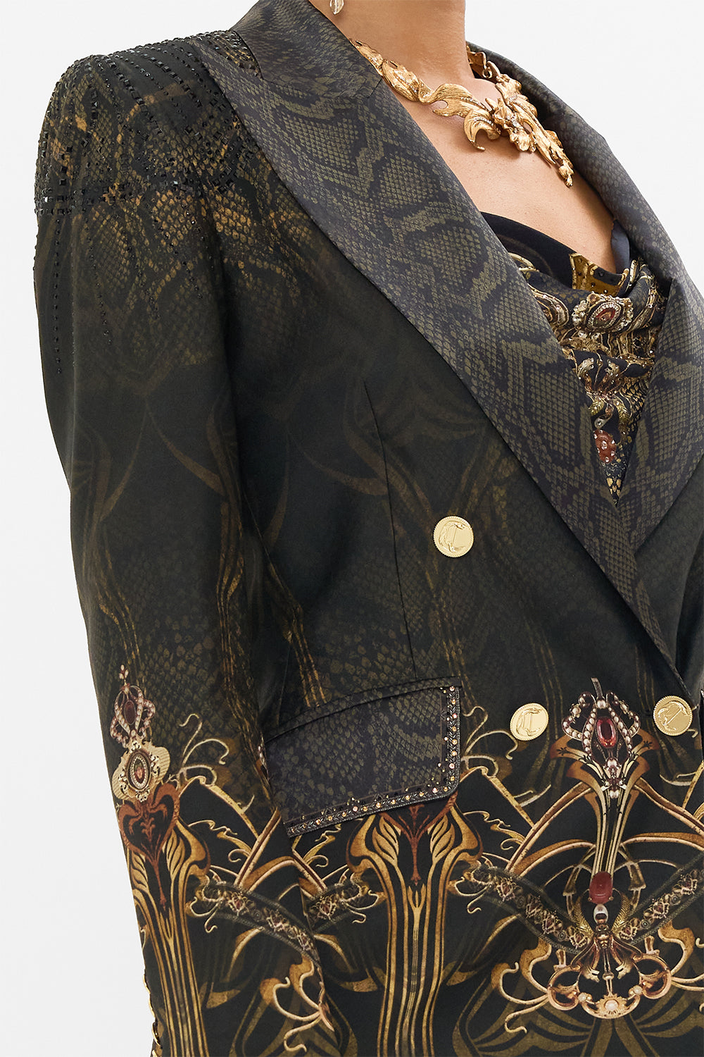 CAMILLA silk jacket in Nouveau Noir print