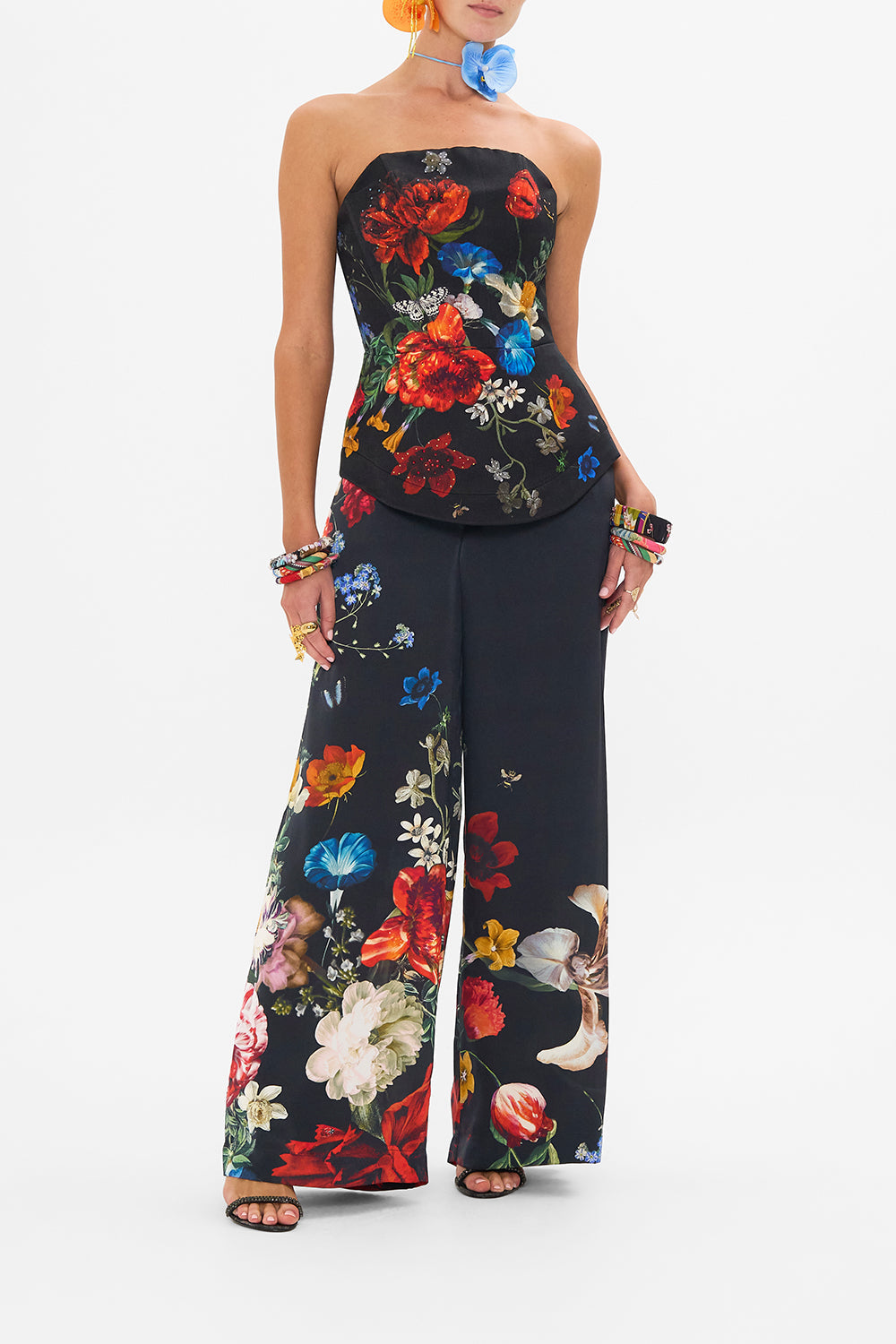 CAMILLA black floral print corset in A Still life print