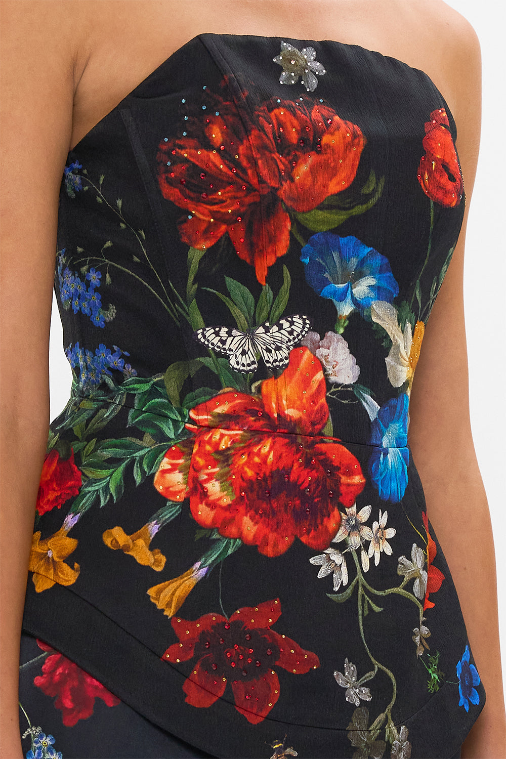 CAMILLA black floral print corset in A Still life print