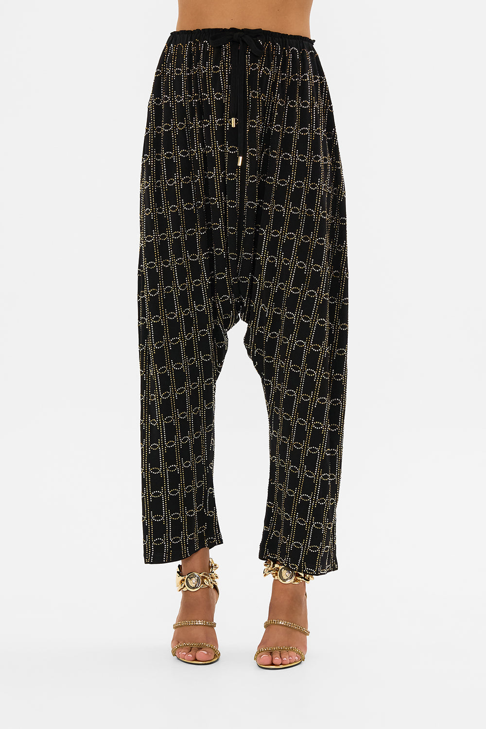 CAMILLA draped jersey pants in Film Diva print