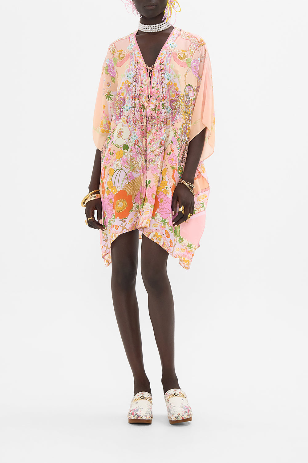 CAMILLA silk kaftan in Clever Clogs print