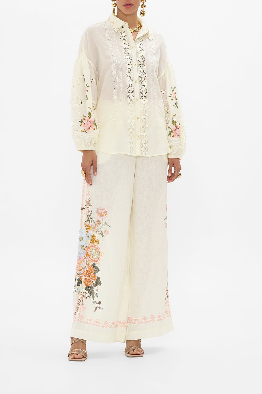 CAMILLA Embroidered Balloon Sleeve Shirt Blouse in Honour of Heirlooms print