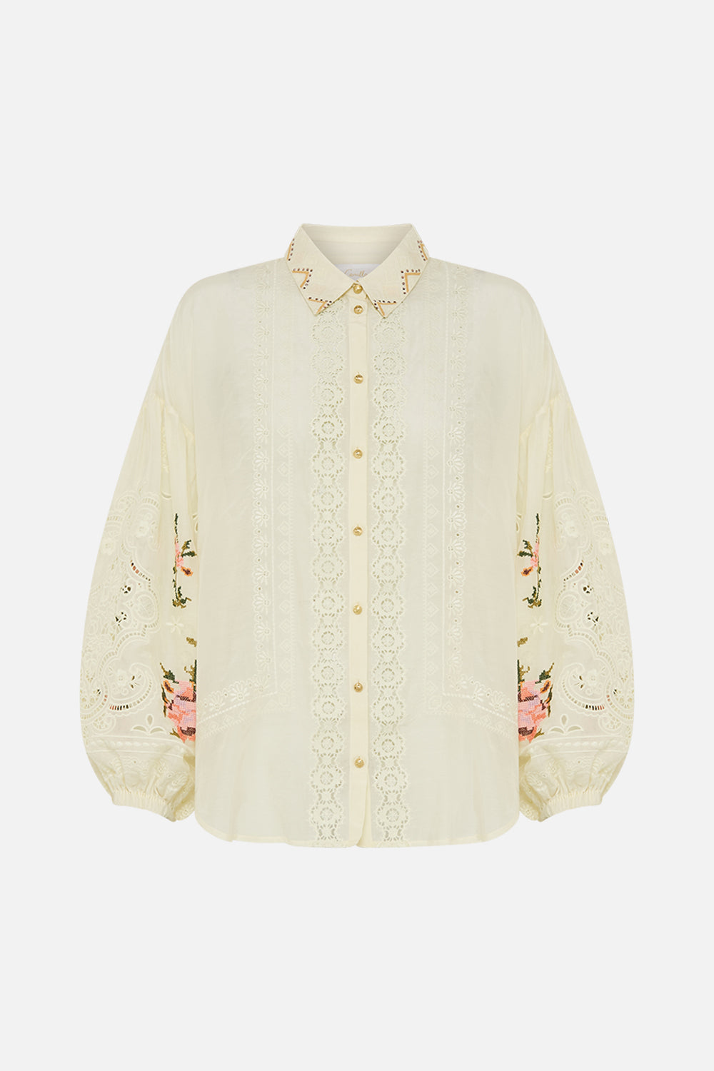 CAMILLA Embroidered Balloon Sleeve Shirt Blouse in Honour of Heirlooms print