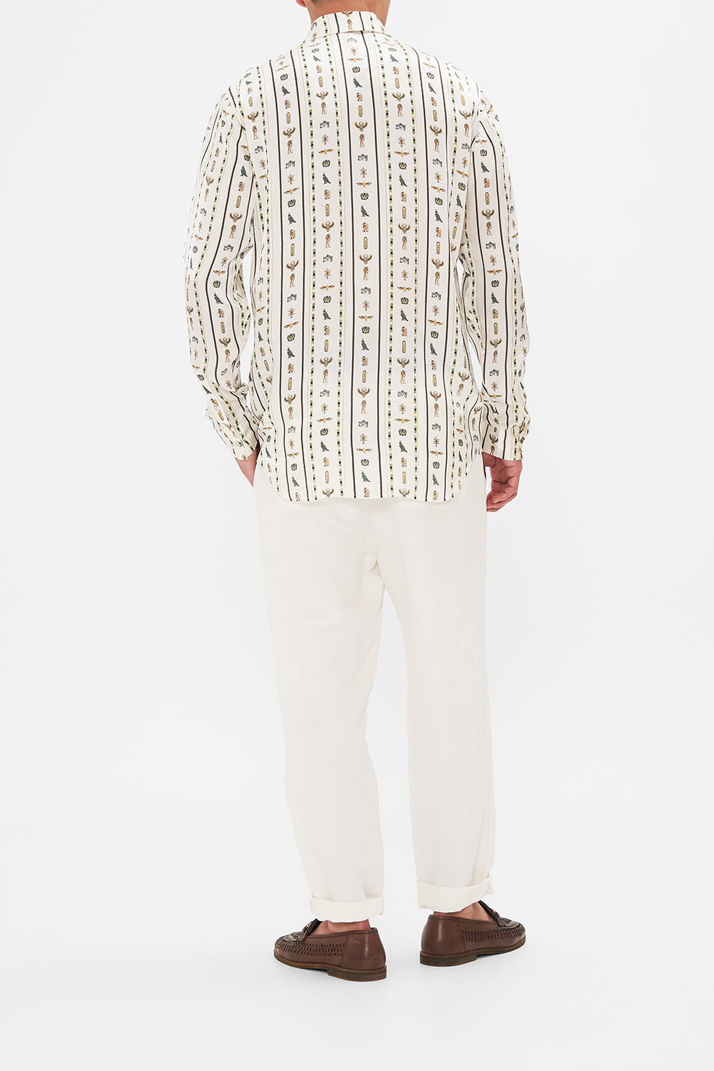 Hotel Franks By CAMILLA White Long Sleeve Hidden Placket Shirt in Valley Of The Queens print.