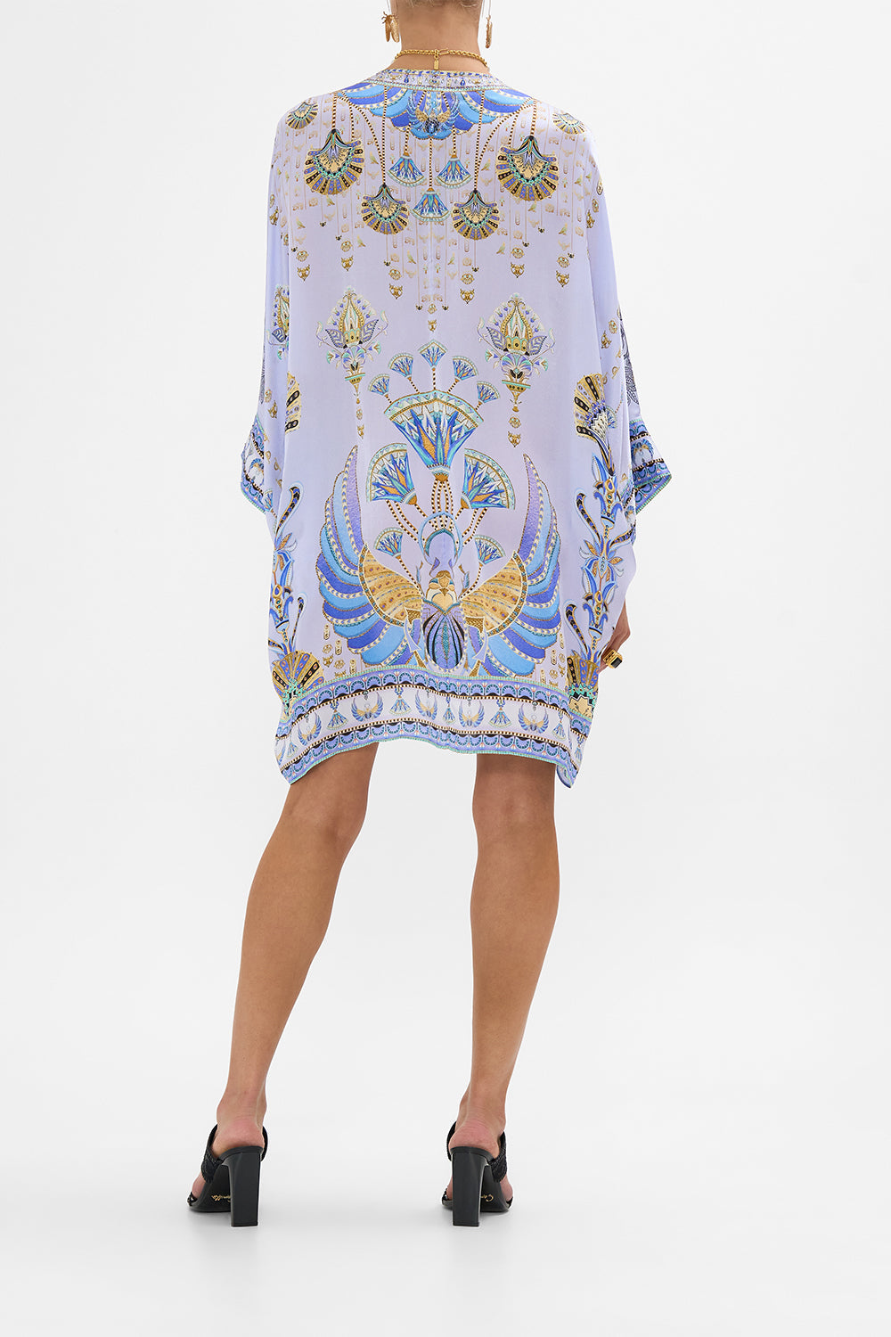 CAMILLA Lilac Pierced V-Neck Short Kaftan in Under Scarab Skies print