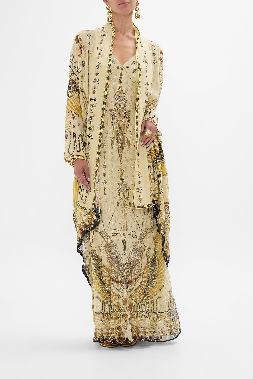 CAMILLA Gold Relaxed Cocoon Layer in Gateway to the Afterlife Print