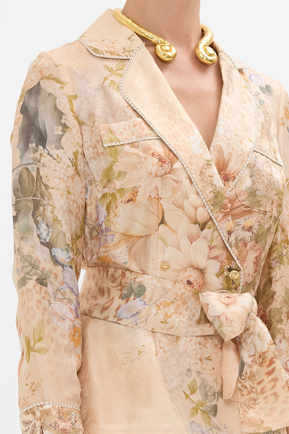 CAMILLA Pajama Suit Jacket in Adorned in Antiquity print.
