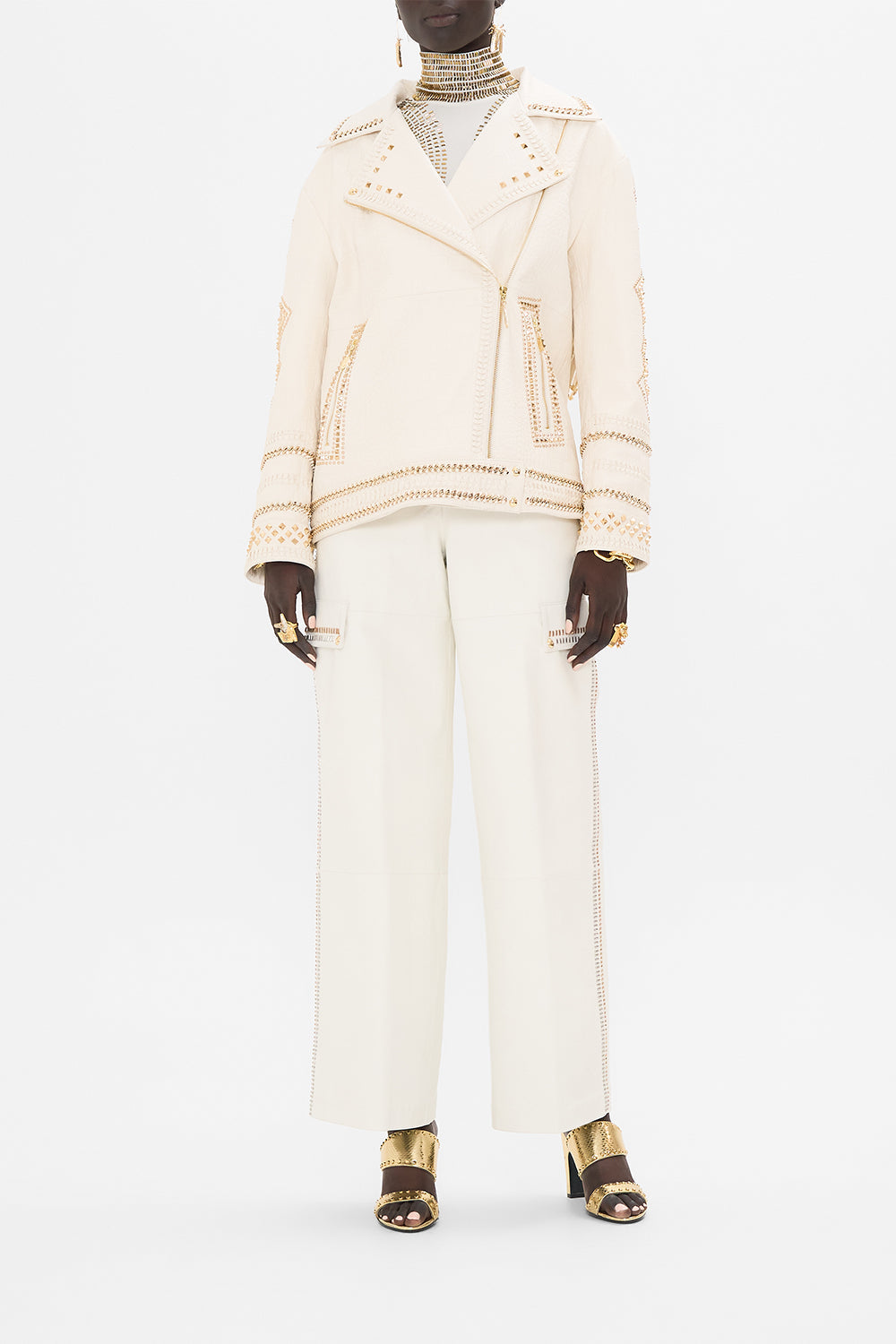 CAMILLA Oversized Leather Biker Jacket in Valley of the Queens print