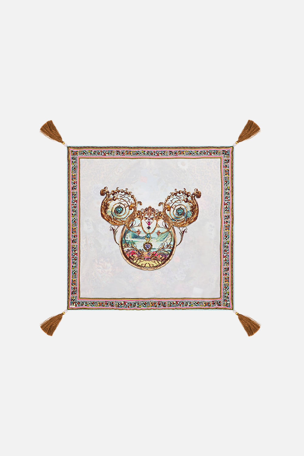 Disney x CAMILLA silk cushion Mickey Takes A Trip print
