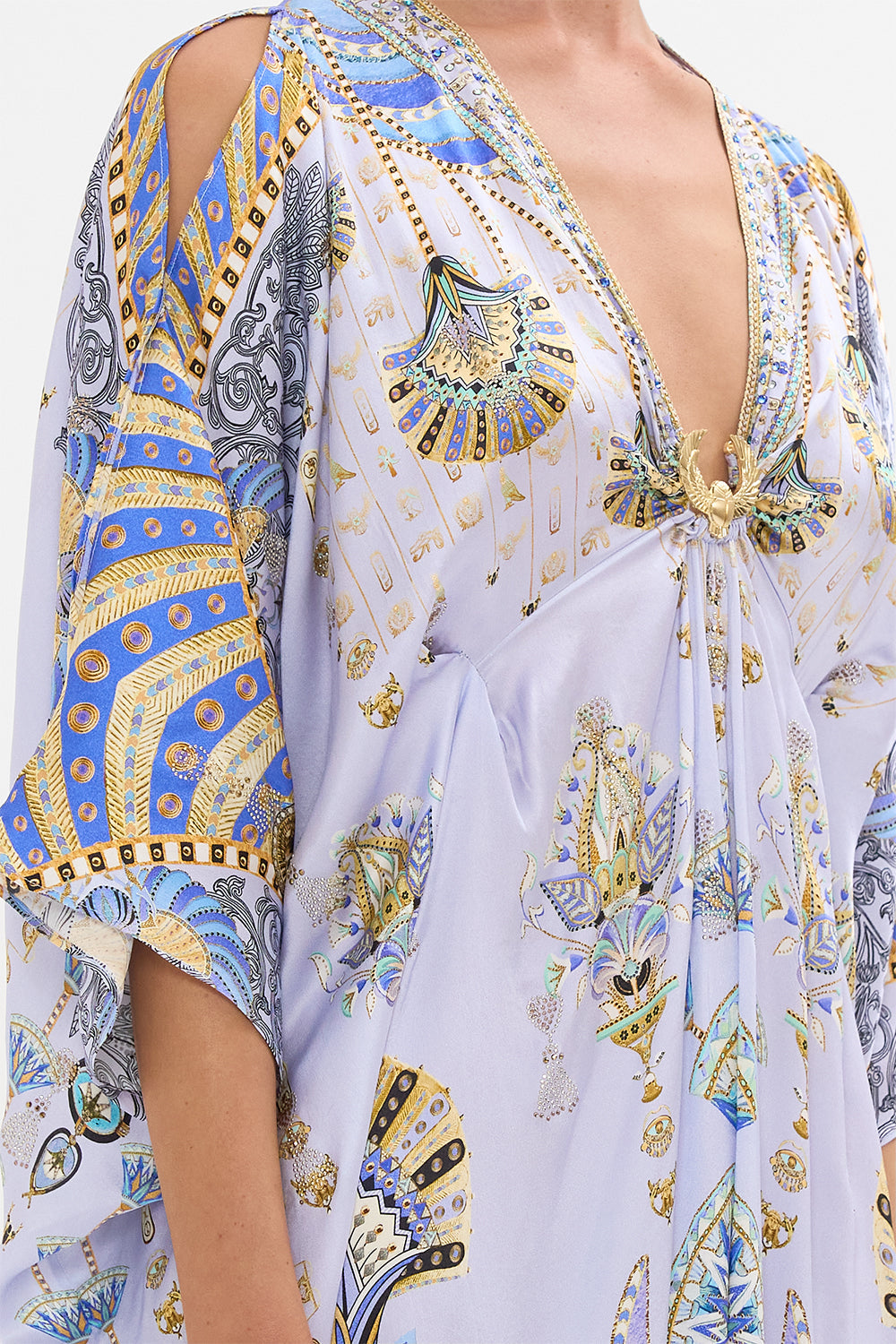 CAMILLA Lilac Split Sleeve Kaftan with Hardware in Under Scarab Skies print