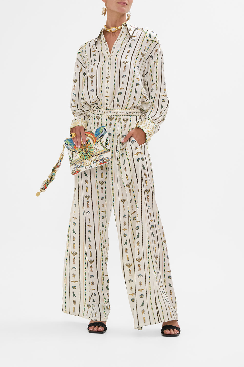 CAMILLA Long Line Shirt with Yoke and Button Detail in Valley Of The Queens print