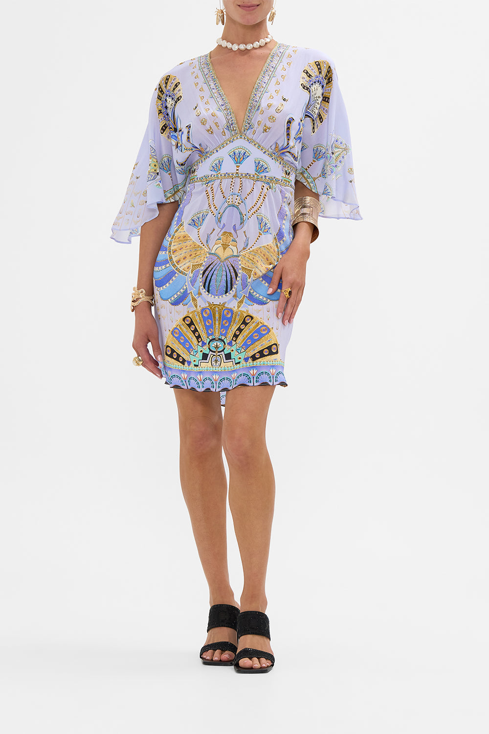 CAMILLA Lilac Short Waisted Dress in Under Scarab Skies print