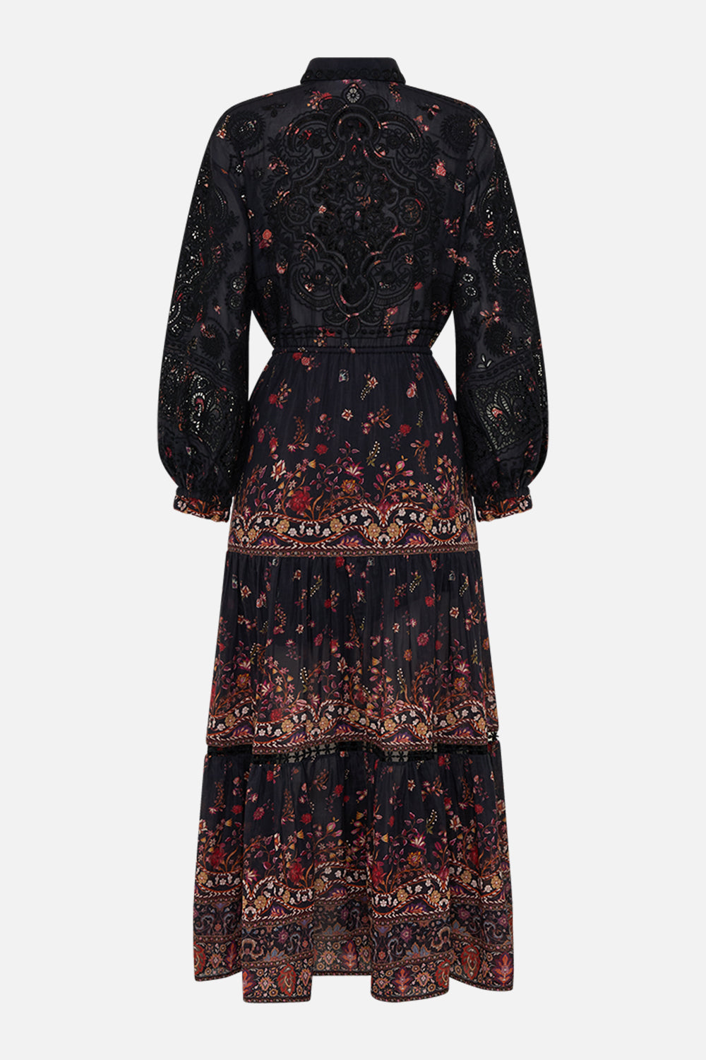 CAMILLA Embroidered Tiered Long Shirt Dress Loom to Tomb print